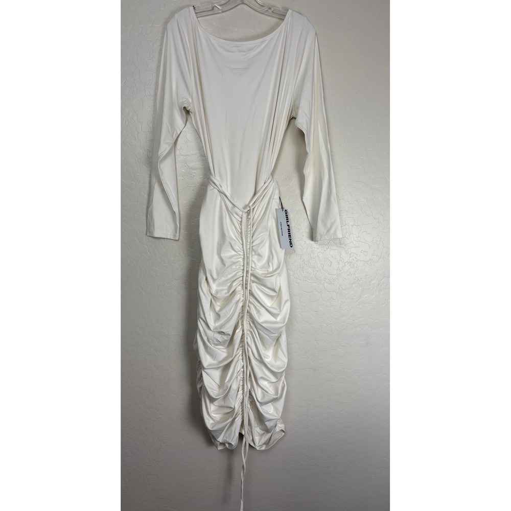 Girlfriend Collective Andi Ivory Ruched Long Sleeve Midi Dress XXL New 2736